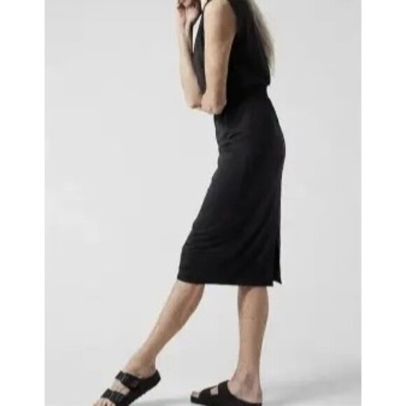 Athleta Santorini Cinch Midi Dress Black Large - Picture 2 of 9